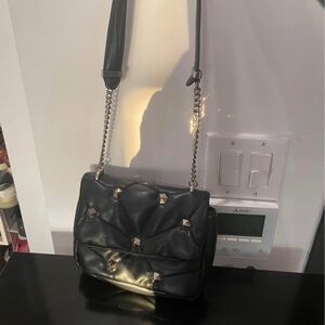 Zara Black Quilted Shoulder Bag with Silver Studs